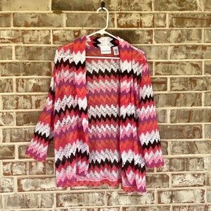 Alfred Dunner Women's Multicolor Chevron Lightweight Open Cardigan